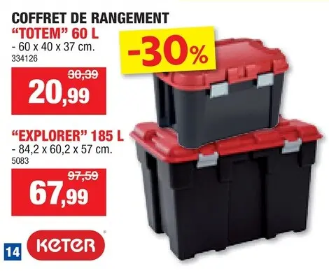 Offre: Keter Totem coffre de rangement 60l noir-rouge
