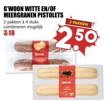 Aanbieding: Witte en/of meergranen pistolets