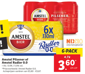 Aanbieding: Amstel Pilsener of Amstel Radler 0.0