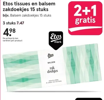 Aanbieding: Etos tissues en balsem zakdoekjes