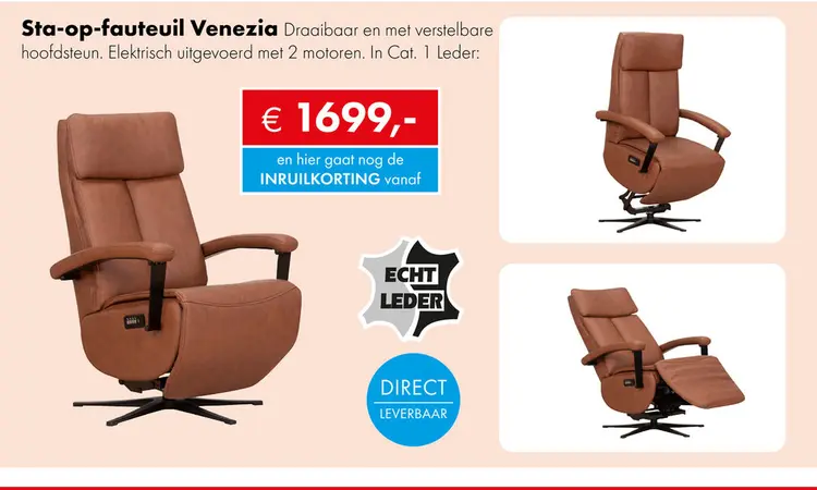 Promotie: Venezia relaxfauteuil sta-op