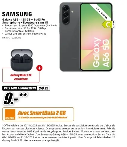 Offre: Galaxy A56 - 128 GB + Bud3 Fe Smartphone + Écouteurs sans fil