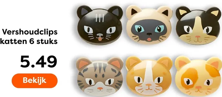 Aanbieding: Vershoudclips katten 6 stuks