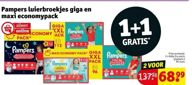 Promotie: Pampers luierbroekjes giga en maxi economypack