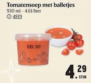 Promotie: Tomatensoep met balletjes
