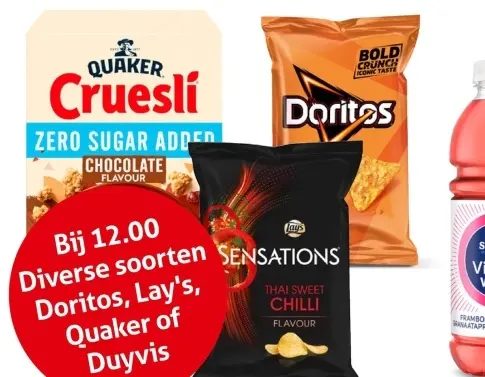 Aanbieding: Gratis bezorging bij diverse, zoals: Doritos, Lay's, Quaker of Duy