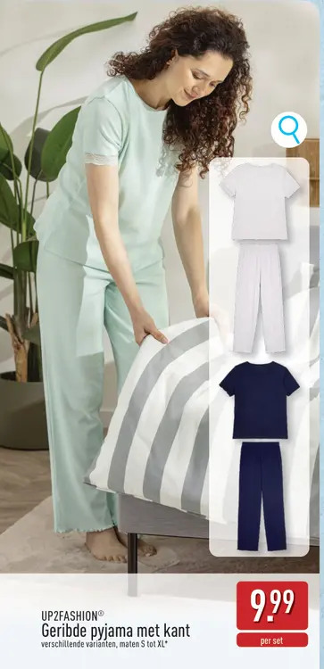 Promotie: Geribde pyjama met kant