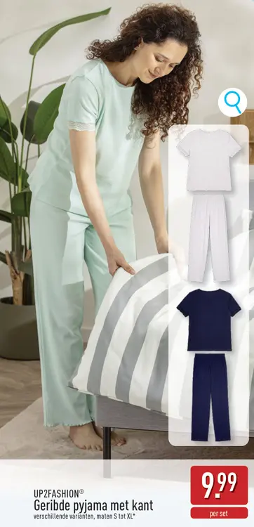 Promotie: Geribde pyjama met kant