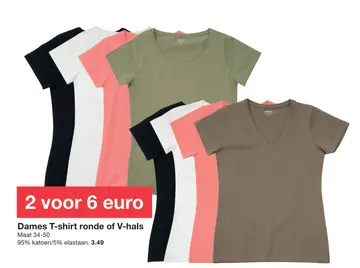 Aanbieding: Dames T-shirt ronde of V-hals