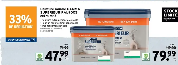Offre: Peinture murale SUPERIEUR RAL9003 extra mat