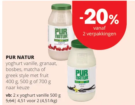 Promotie: Yoghurt vanille, granaat, bosbes, matcha of greek style met fruit