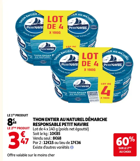 Promotie: Thon entier au naturel démarche responsable