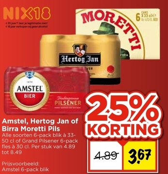 Aanbieding: Amstel, Hertog Jan of Birra Moretti Pils