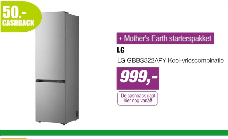 Aanbieding: LG GBBS322APY Koel-vriescombinatie