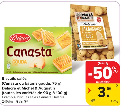 Offre: Biscuits salés Canasta ou bâtons gouda, Delac