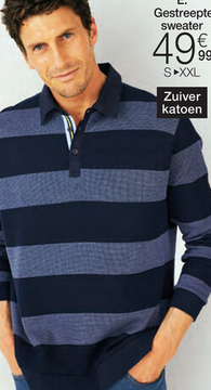 Aanbieding: Gestreepte sweater, polokraag, zuiver katoen