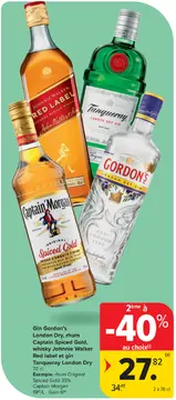 Offre: Gin Gordon's London Dry, rhum Captain Spiced Gold, whisky Johnnie Walker Red label et gin Tanqueray London Dry