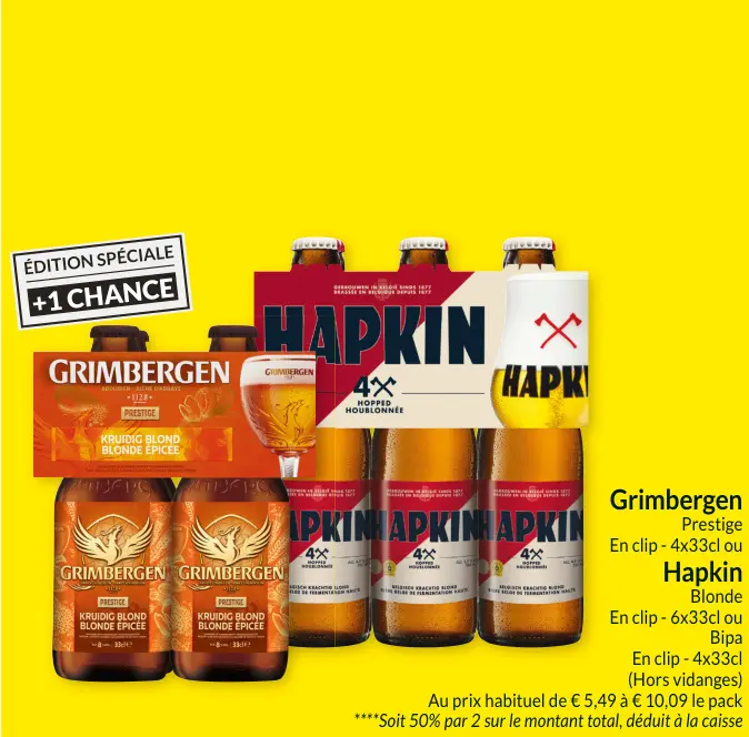Offre: Grimbergen Prestige ou Hapkin Blonde en clip