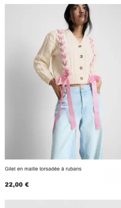 Offre: Gilet en maille torsadée à rubans