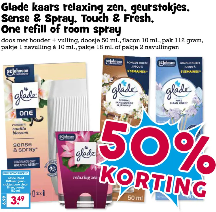 Aanbieding: Kaars relaxing zen, geurstokjes, Sense & Spray, Touch & Fresh, One refill of room spray