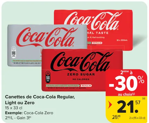 Offre: Canettes de Coca-Cola Regular, Light ou Zero