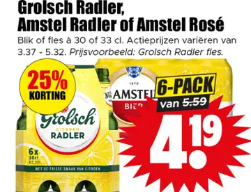 Aanbieding: Grolsch Radler, Amstel Radler of Amstel Rosé