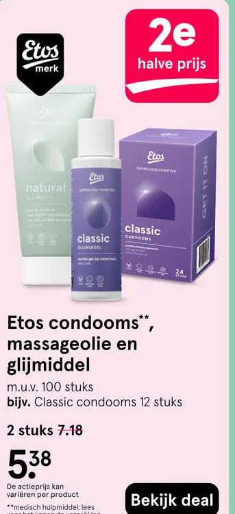 Aanbieding: Etos condooms, massageolie en glijmiddel