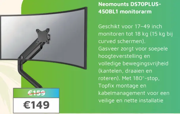 Aanbieding: Neomounts DS70PLUS-450BL1 monitorarm