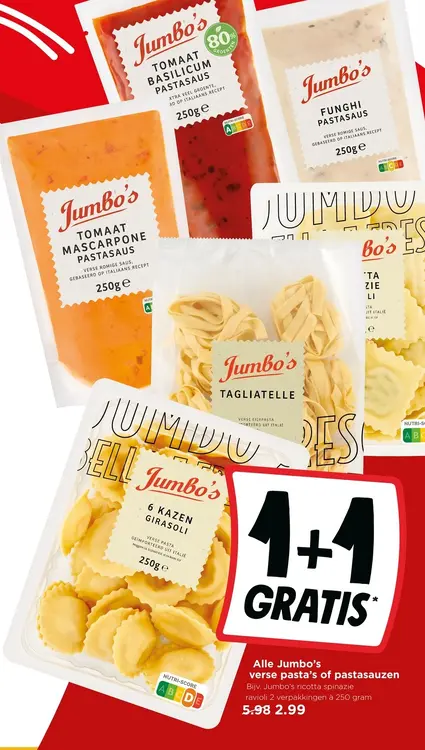 Aanbieding: Jumbo's verse pasta's of pastasauzen