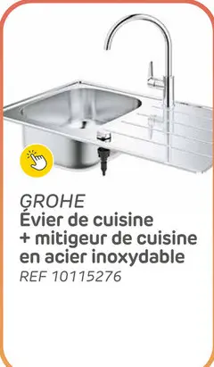 Offre: Évier de cuisine + mitigeur de cuisine bau de grohe en acier inoxydable 86x50cm