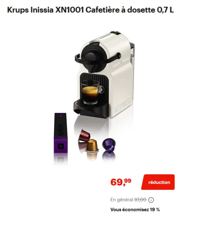 Offre: Krups Inissia XN1001 Cafetière à dosette