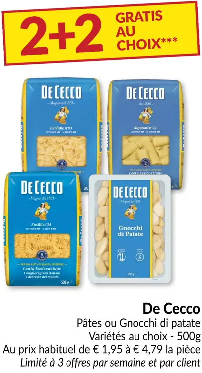 Offre: Pâtes ou Gnocchi di patate