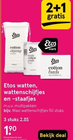 Aanbieding: Etos watten, wattenschijfjes en -staafjes