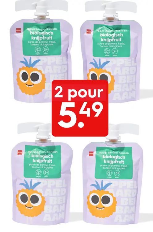 Offre: appel aardbei banaan biologisch knijpfruit