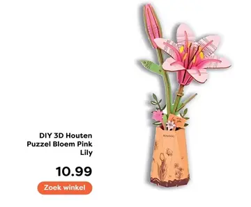 Aanbieding: DIY 3D Houten Puzzel Bloem Pink Lily
