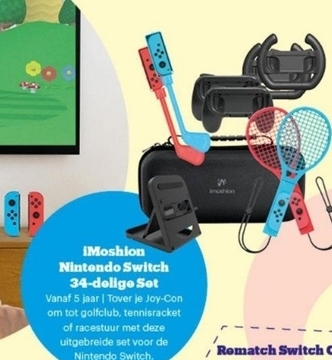 Aanbieding: iMoshion 34-delige Set geschikt voor Nintendo Switch - Nintendo Switch Game Accessoires en Bescherming - Golfsticks, Tennisrackets, Stuur, Joy Con, Controller, Case, Oplaadstation