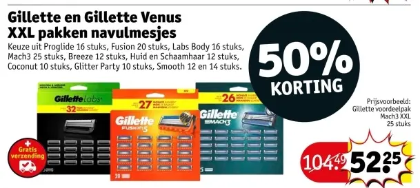 Promotie: Gillette en Gillette Venus XXL pakken navulmesjes