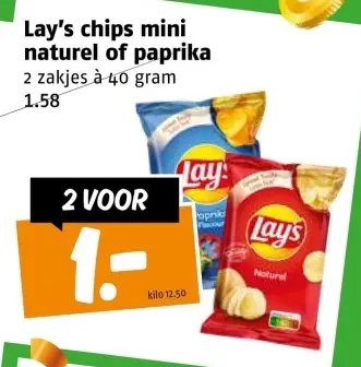 Aanbieding: Lay's chips mini naturel of paprika