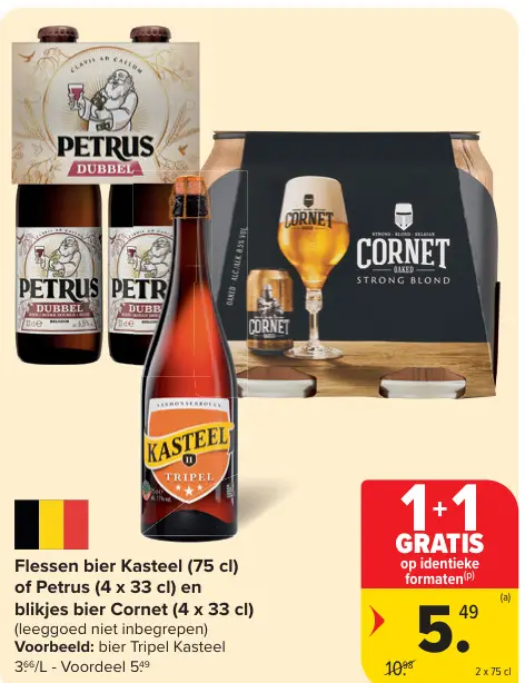 Promotie: Flessen bier Kasteel of Petrus en blikjes bier Cornet