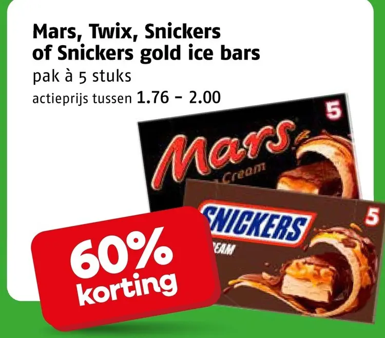 Aanbieding: Mars, Twix, Snickers of Snickers gold ice bar