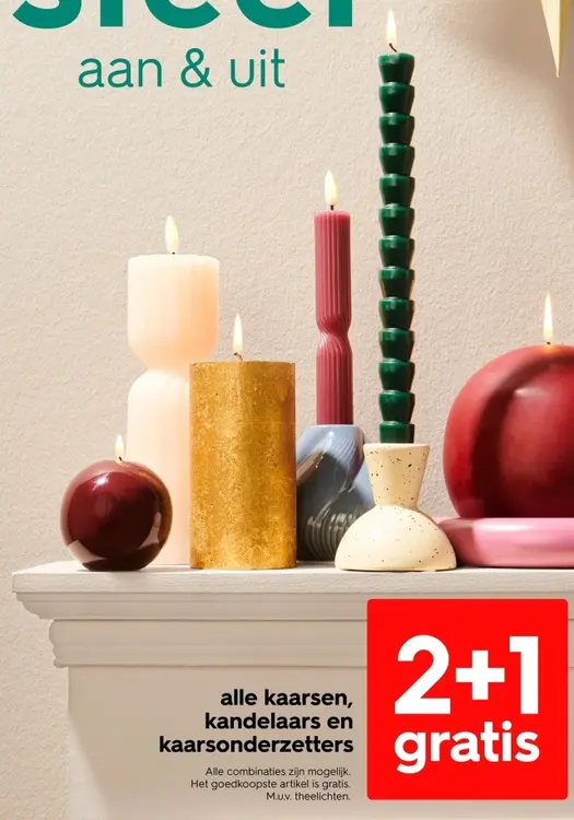 Aanbieding: alle kaarsen, kandelaars en kaarsonderzetters