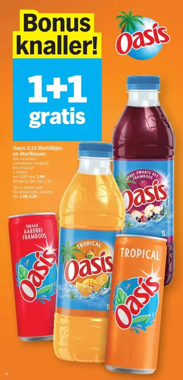 Promotie: Oasis 0.33 literblikjes en literflessen