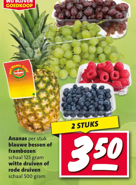Aanbieding: Ananas, blauwe bessen of frambozen, witte dru