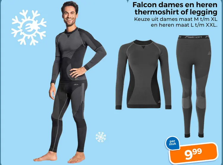 Aanbieding: Falcon dames en heren thermoshirt of legging