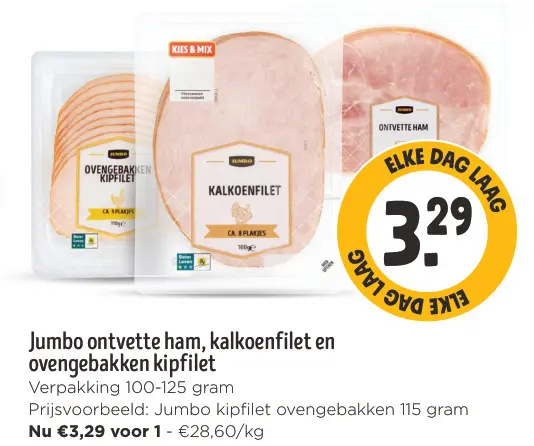 Aanbieding: Ontvette ham, kalkoenfilet en ovengebakken kipfilet