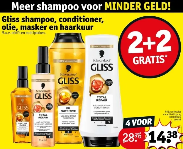 Promotie: Gliss shampoo, conditioner, olie, masker en haarkuur