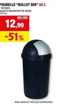 Offre: Curver Bullet Bin poubelle rétro 50l anthracite