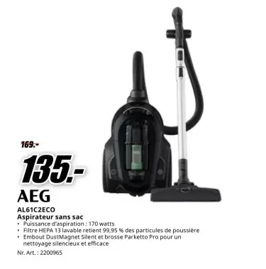 Offre: Aspirateur sans sac