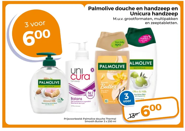 Aanbieding: Palmolive douche en handzeep en Unicura handzeep