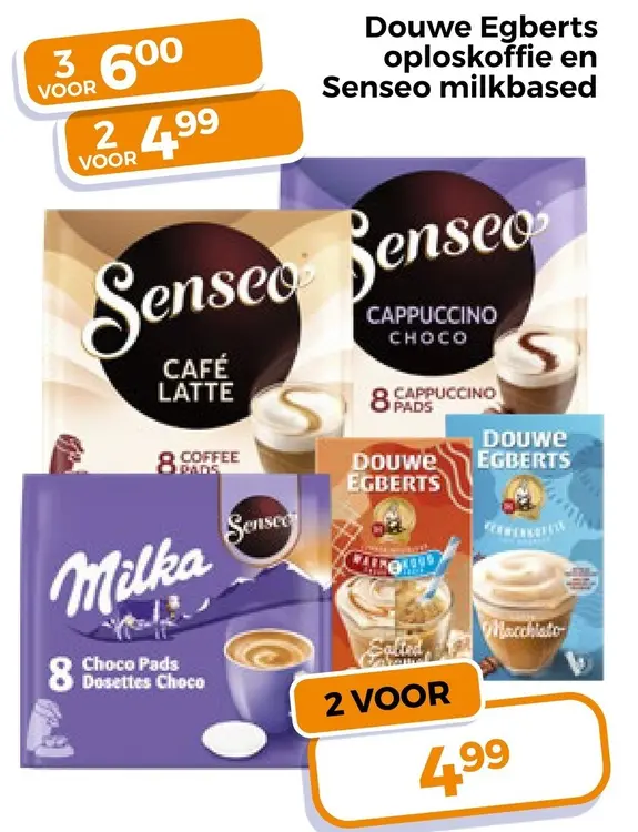 Aanbieding: Douwe Egberts oploskoffie en Senseo milkbased
